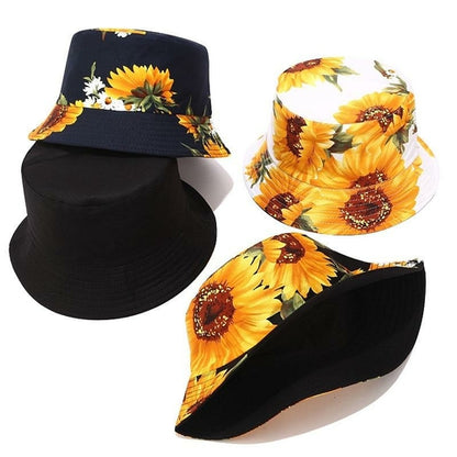 Summer Sunflower Bucket Hat Women Fashion Cotton Beach Sun Hats