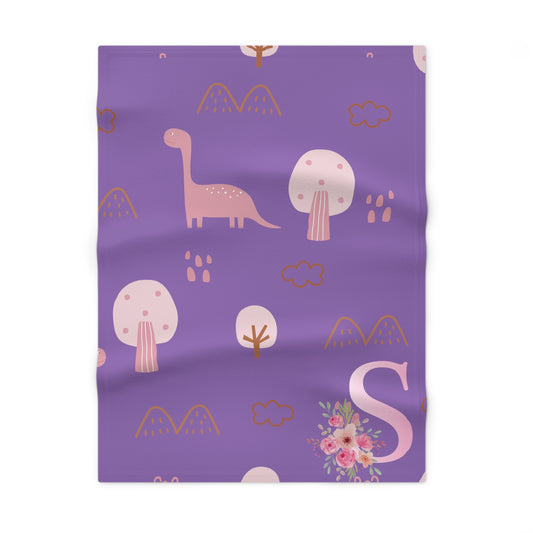 Purple Dino "S" Soft Fleece Baby Blanket