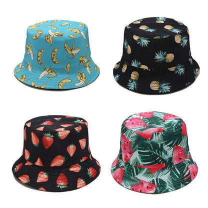 Women Outdoor Sunscreen Fisherman Hat Cotton Print Fruit Pattern