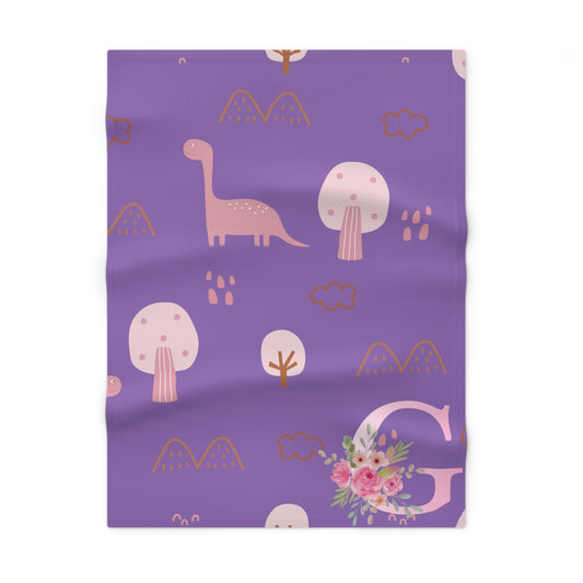 Purple Dino "G" Soft Fleece Baby Blanket