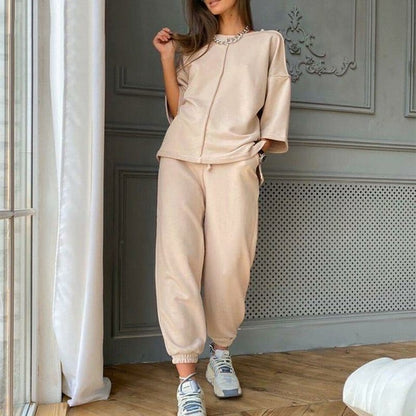 Casual Women's Two-piece Suit Outfits O-neck Tops Trousers Tracksuits