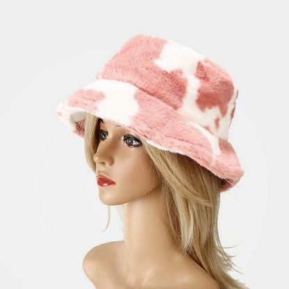 Fashion Dot Print Faux Fur Bucket Hat