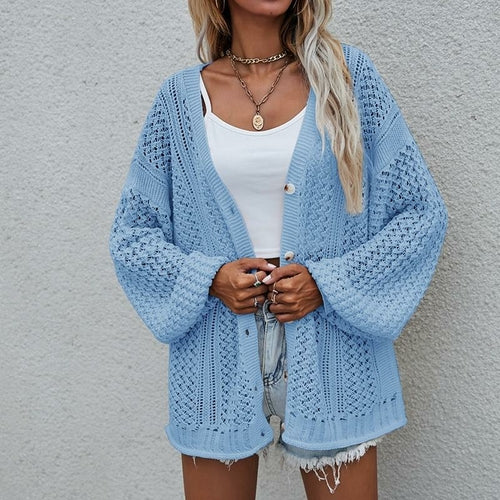 Large Size Women's Hollow Out Knitted Loose Cardigan Sweater