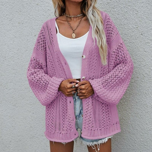 Large Size Women's Hollow Out Knitted Loose Cardigan Sweater