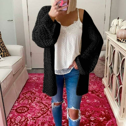 Foridol Hollow Out Long Sweater Cardigans Women Autumn Knitted