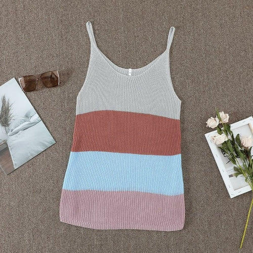 Summer Casual Loose Camis Knitted Sleeveless Female Tees Pullover O