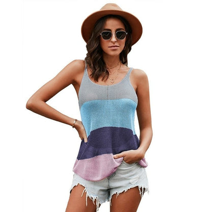 Summer Casual Loose Camis Knitted Sleeveless Female Tees Pullover O