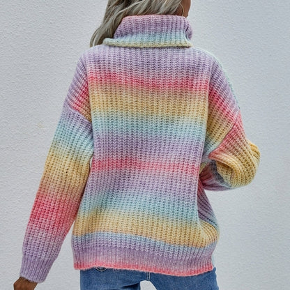 Turtleneck Rainbow Knitted Pullover