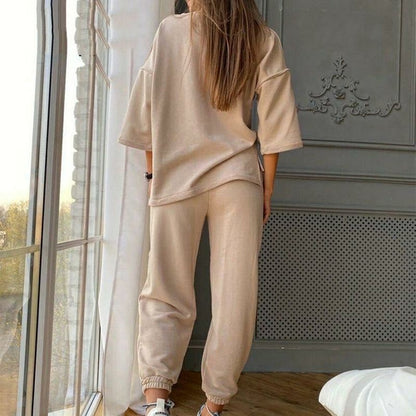 Casual Women's Two-piece Suit Outfits O-neck Tops Trousers Tracksuits